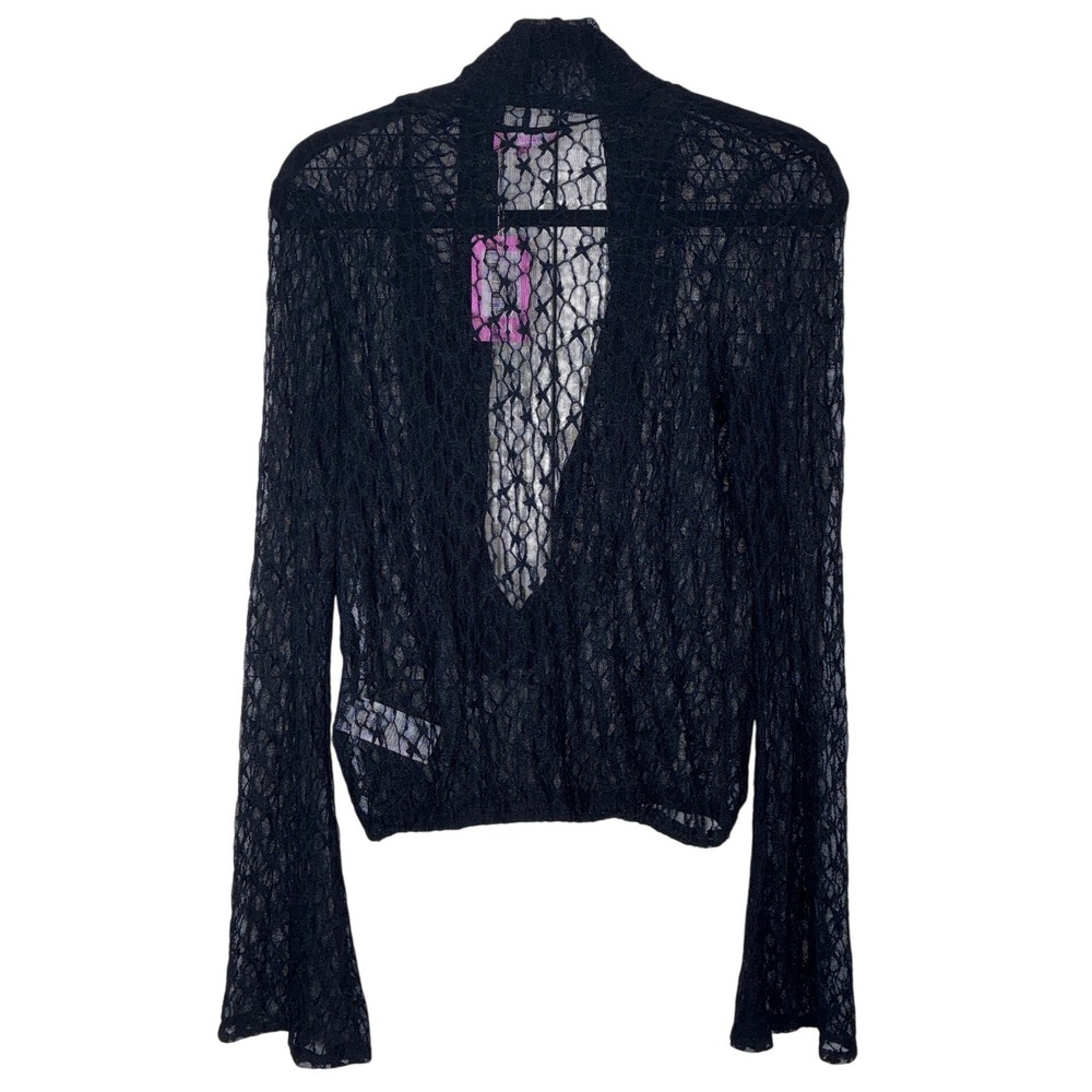 Edikted Black Star Lace Sheer Long Sleeve Deep V-Neck Top XS NWT Goth Whimsigoth - Picture 4 of 9